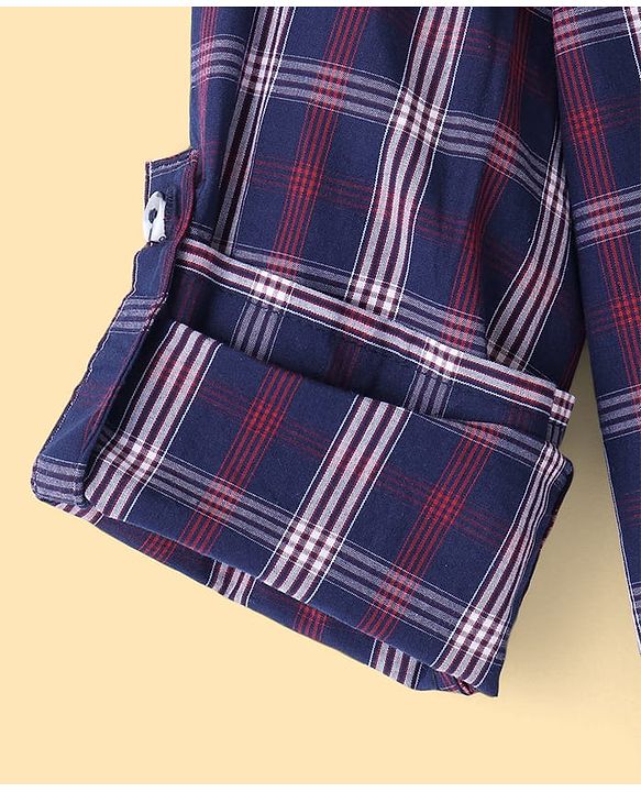 Pine Kids 100% Cotton Roll Up Full Sleeves Checkered Shirt with Inner Tee - Blue