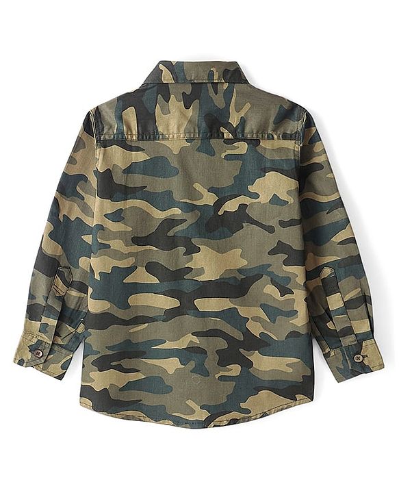 Pine Kids Roll Up Full Sleeves Camo Printed Shirt - Green