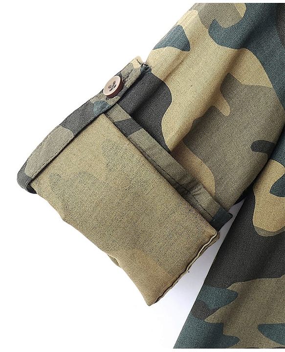 Pine Kids Roll Up Full Sleeves Camo Printed Shirt - Green