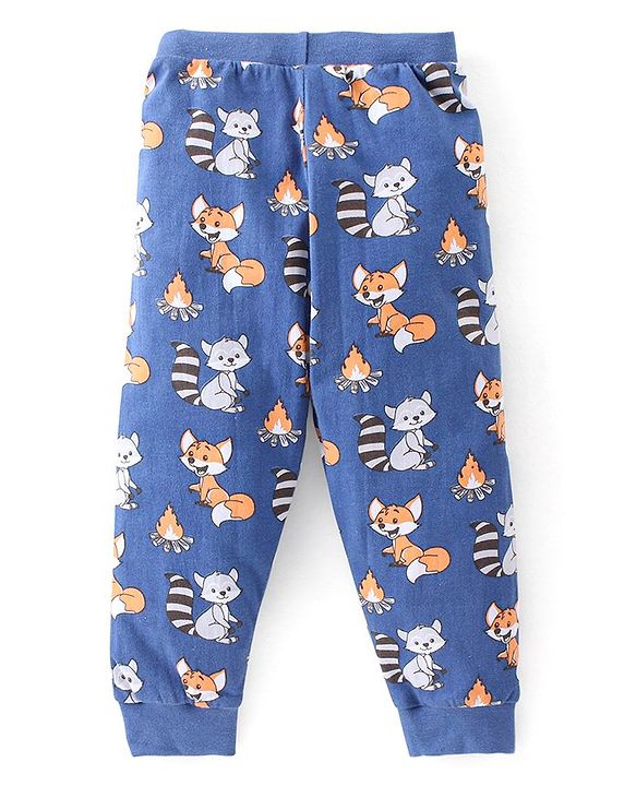 Babyhug Cotton Full Length Lounge Pants Striped & Wolf Printed Pack of 3 - Red & Blue