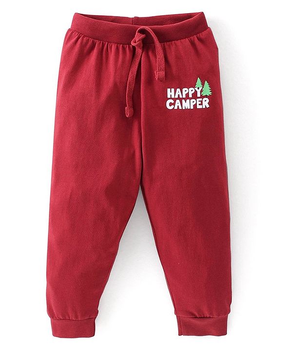Babyhug Cotton Full Length Lounge Pants Striped & Wolf Printed Pack of 3 - Red & Blue