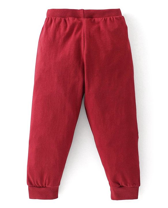 Babyhug Cotton Full Length Lounge Pants Striped & Wolf Printed Pack of 3 - Red & Blue