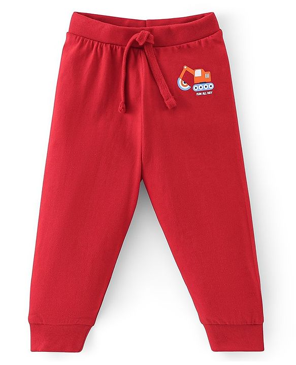 Babyhug Cotton Knit Full Length Lounge Pants Stripes & Rockets Print Pack of 3 - White Red & Navy Blue