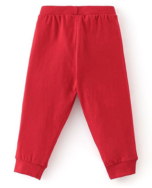 Babyhug Cotton Knit Full Length Lounge Pants Stripes & Rockets Print Pack of 3 - White Red & Navy Blue