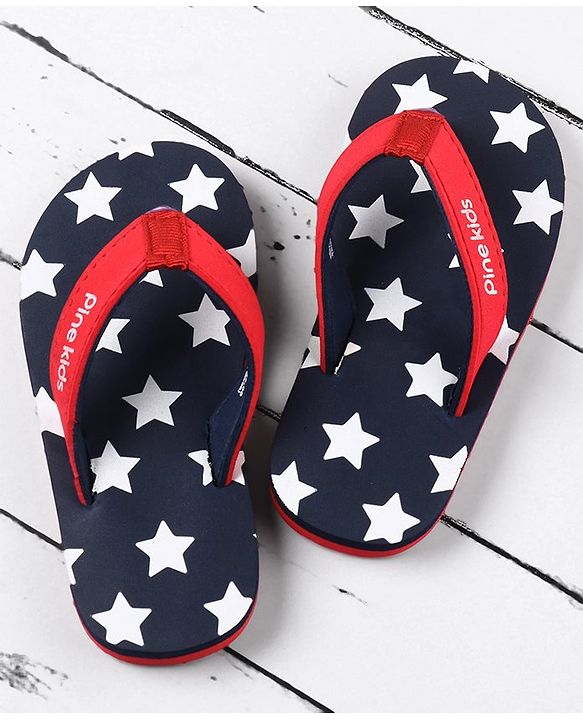 Pine Kids Slip On Flip Flops Stars Print - Blue