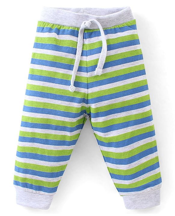 Babyhug Cotton Knit Full Length Lounge Pants With Stripes Pack of 3 - Multicolour