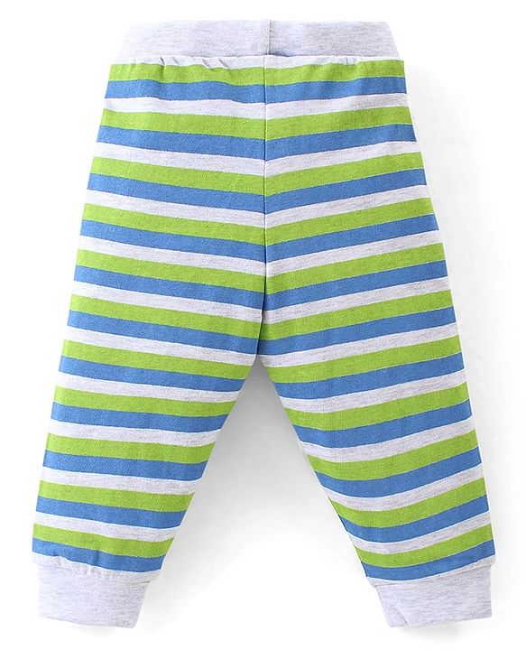 Babyhug Cotton Knit Full Length Lounge Pants With Stripes Pack of 3 - Multicolour