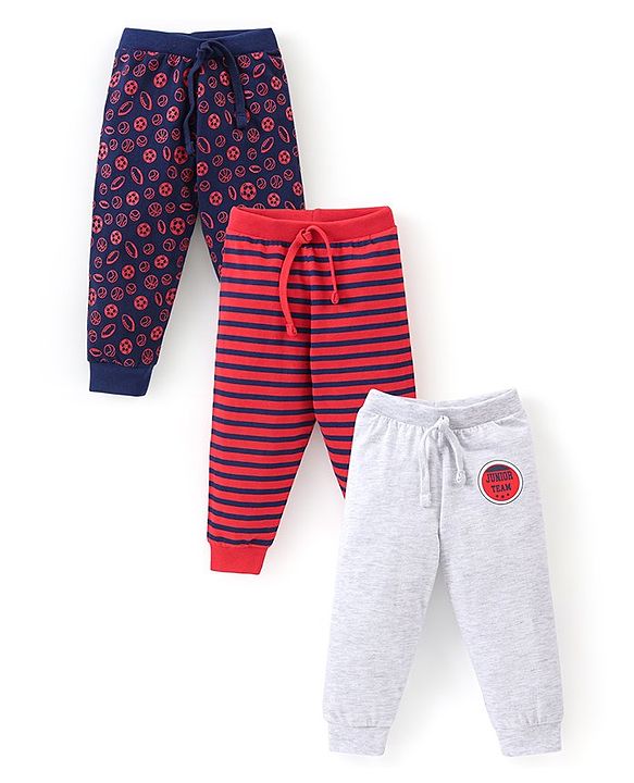 Babyhug Cotton Knit Full Length Lounge Pant Ball Prints Pack of 3- Multicolour