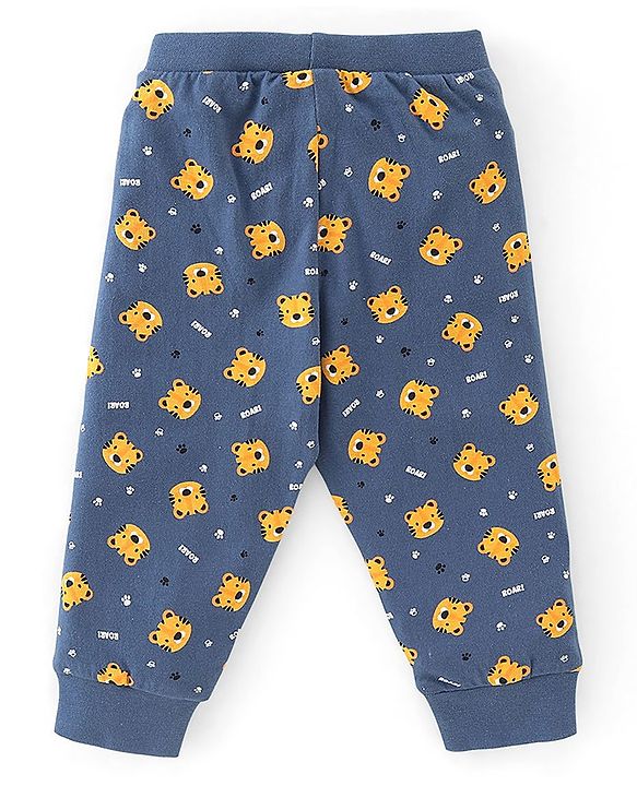 Babyhug Cotton Full Length Lounge Pant Striped & Tiger Printed Pack of 3 - Yellow & Navy Blue