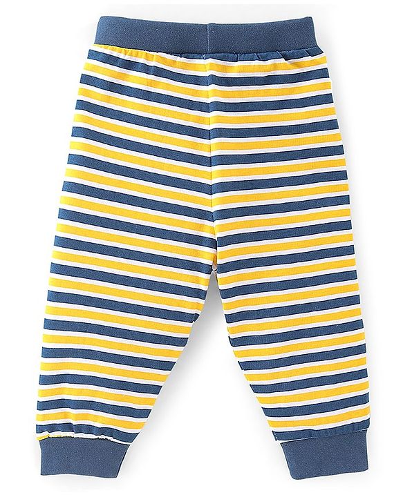 Babyhug Cotton Full Length Lounge Pant Striped & Tiger Printed Pack of 3 - Yellow & Navy Blue