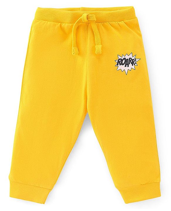 Babyhug Cotton Full Length Lounge Pant Striped & Tiger Printed Pack of 3 - Yellow & Navy Blue