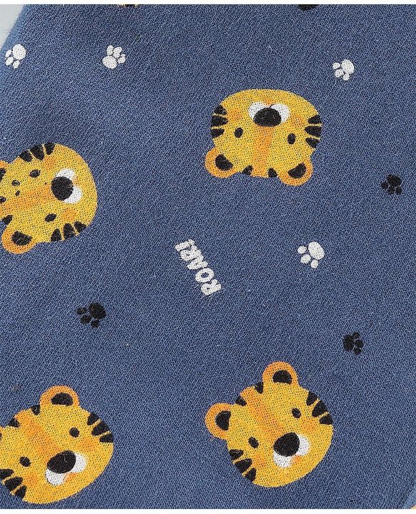 Babyhug Cotton Full Length Lounge Pant Striped & Tiger Printed Pack of 3 - Yellow & Navy Blue