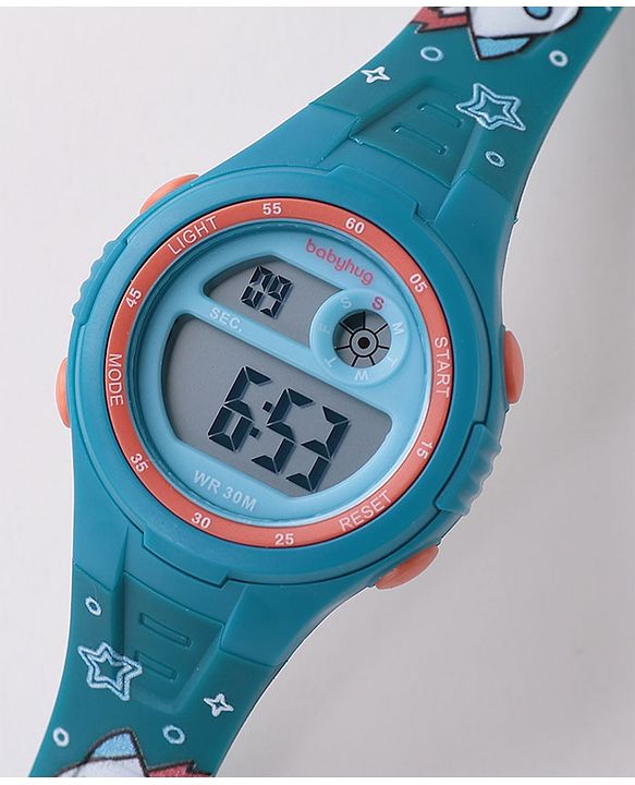 Babyhug Free Size Digital Watch With Space Design - Blue