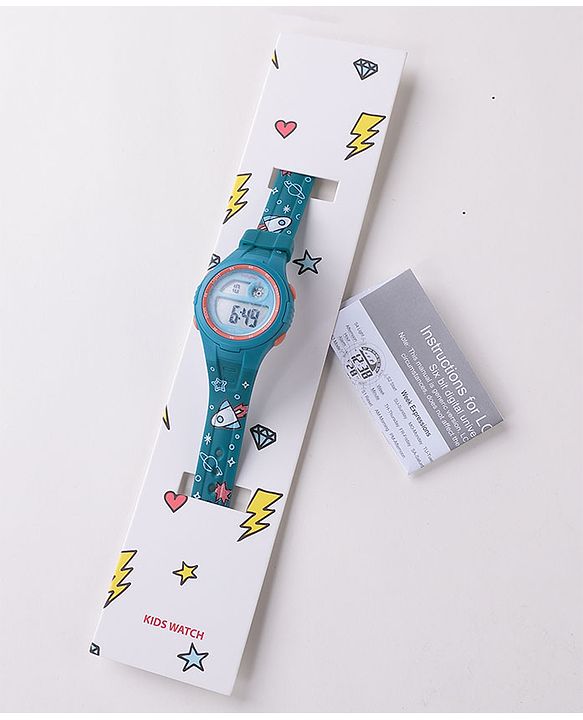 Babyhug Free Size Digital Watch With Space Design - Blue