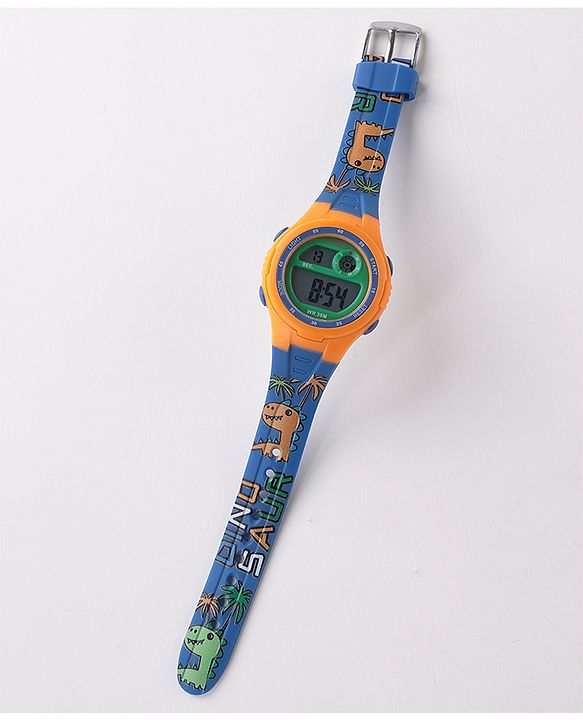Babyhug Free Size Digital Watch With Dino Print - Blue