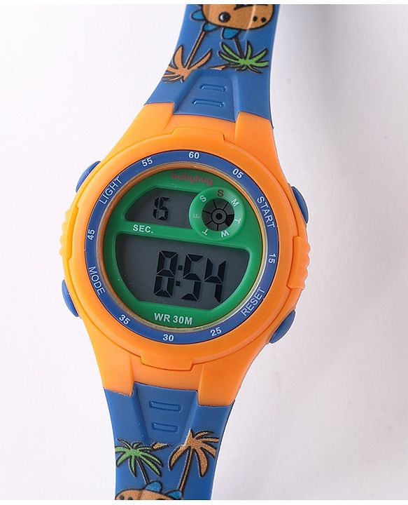 Babyhug Free Size Digital Watch With Dino Print - Blue