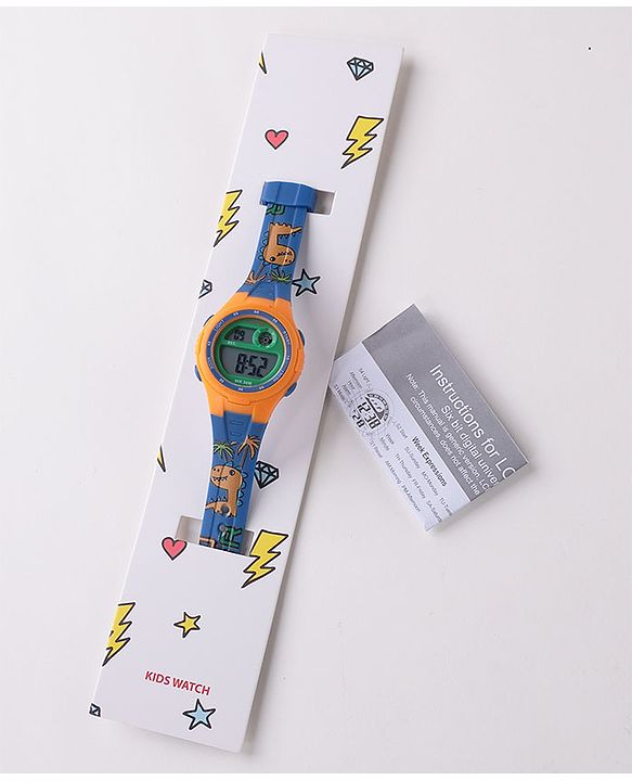 Babyhug Free Size Digital Watch With Dino Print - Blue