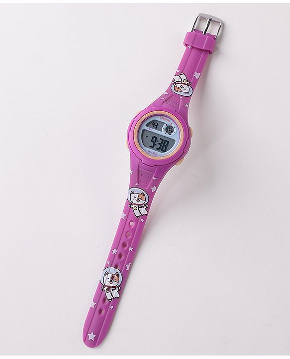 Babyhug Free Size Digital Watch With Bear Print - Purple