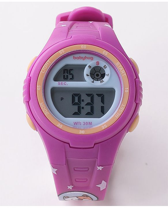 Babyhug Free Size Digital Watch With Bear Print - Purple