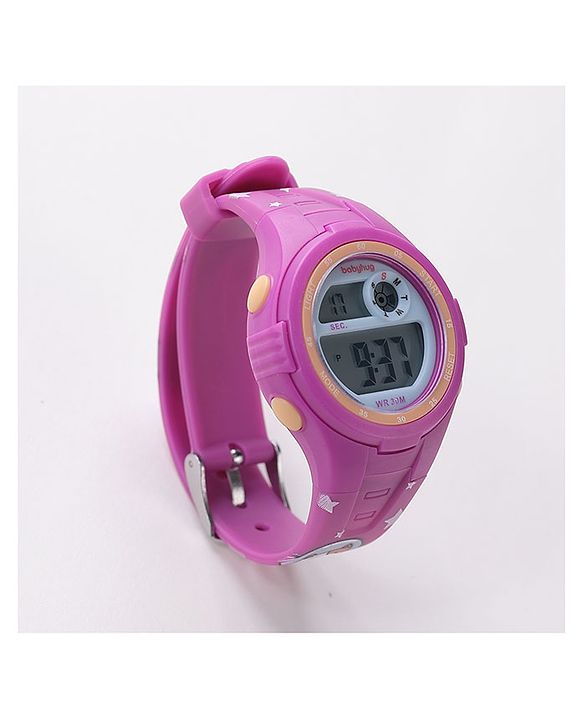 Babyhug Free Size Digital Watch With Bear Print - Purple