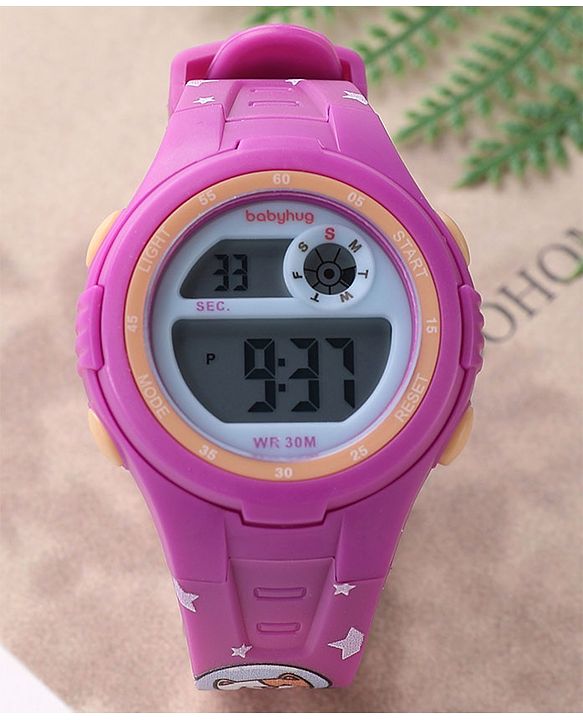 Babyhug Free Size Digital Watch With Bear Print - Purple