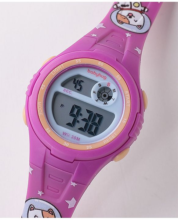 Babyhug Free Size Digital Watch With Bear Print - Purple