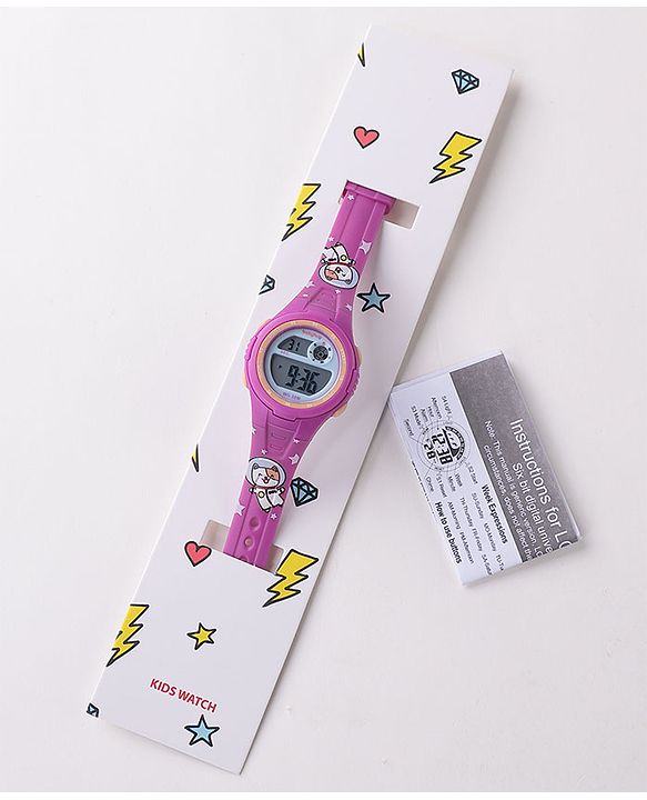 Babyhug Free Size Digital Watch With Bear Print - Purple