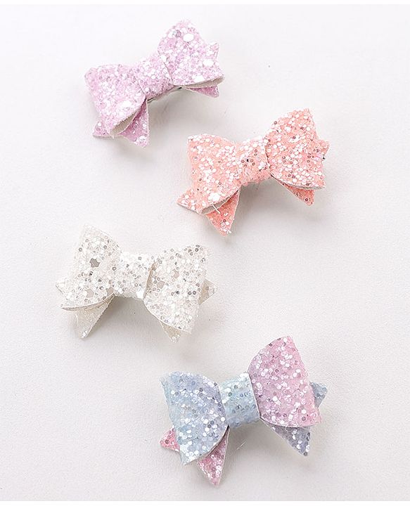Babyhug Free Size Hair Pins And Clips  With Bow Applique Pack Of 4- Multicolor