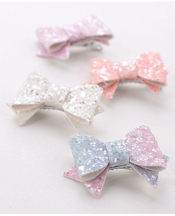 Babyhug Free Size Hair Pins And Clips  With Bow Applique Pack Of 4- Multicolor
