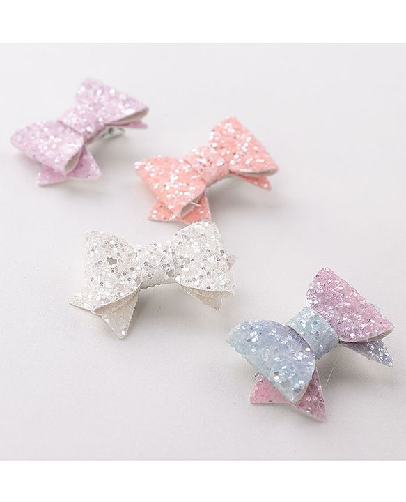 Babyhug Free Size Hair Pins And Clips  With Bow Applique Pack Of 4- Multicolor