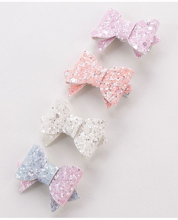 Babyhug Free Size Hair Pins And Clips  With Bow Applique Pack Of 4- Multicolor
