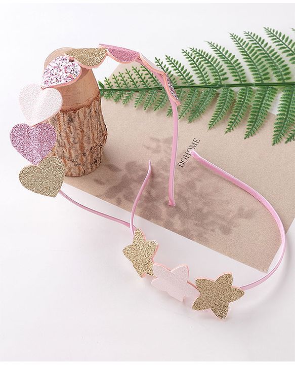 Babyhug  Free Size Hair Bands With Heart Applique Pack of 2 -Multicolor