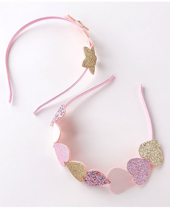 Babyhug  Free Size Hair Bands With Heart Applique Pack of 2 -Multicolor