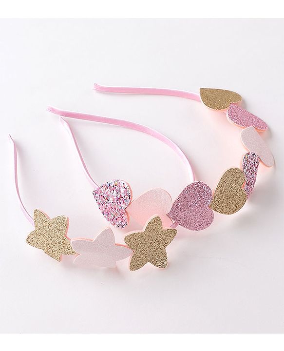 Babyhug  Free Size Hair Bands With Heart Applique Pack of 2 -Multicolor