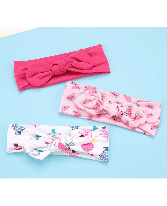 Babyhug Free Size Headbands with Bow Pack of 3 - Multicolor