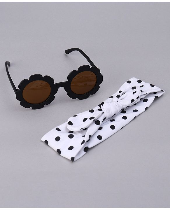 Babyhug Free Size Headband With Bow Applique & Sunglasses - Black