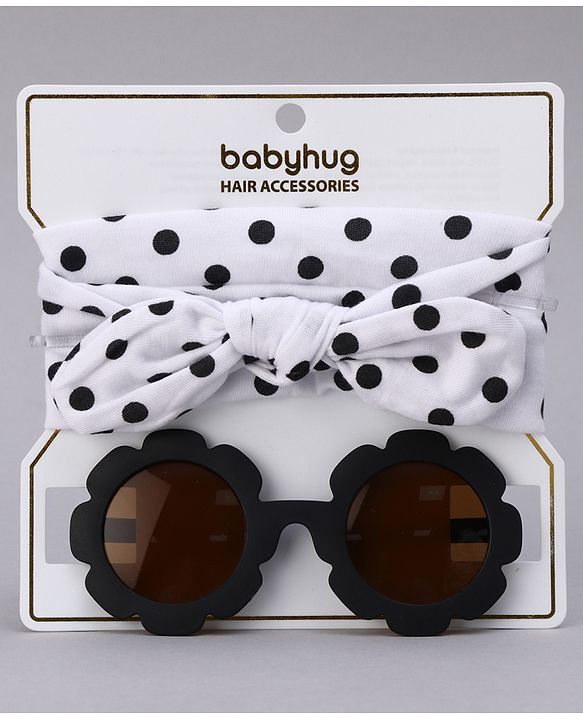 Babyhug Free Size Headband With Bow Applique & Sunglasses - Black