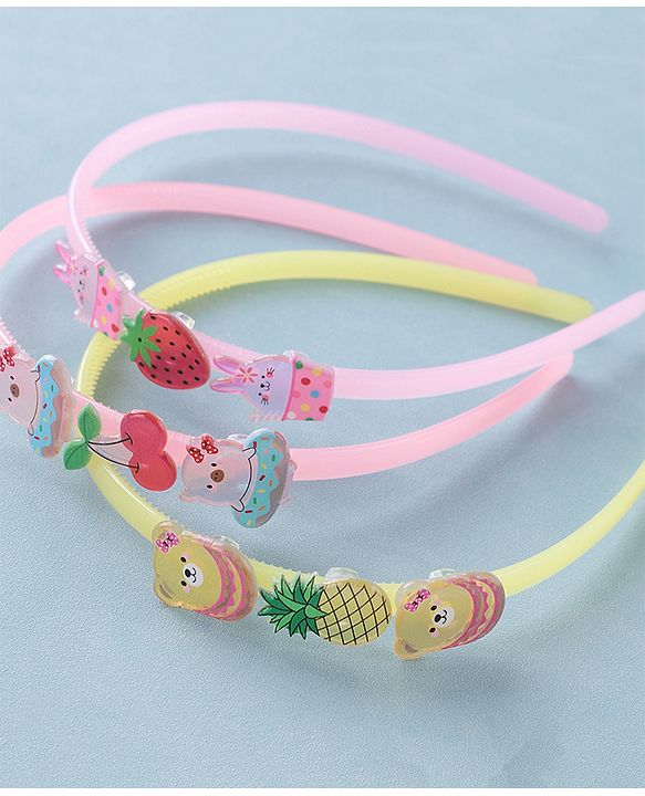 Babyhug Free Size Hair Bands with Fruits & Animals Appliques Pack of 3 - Multicolor