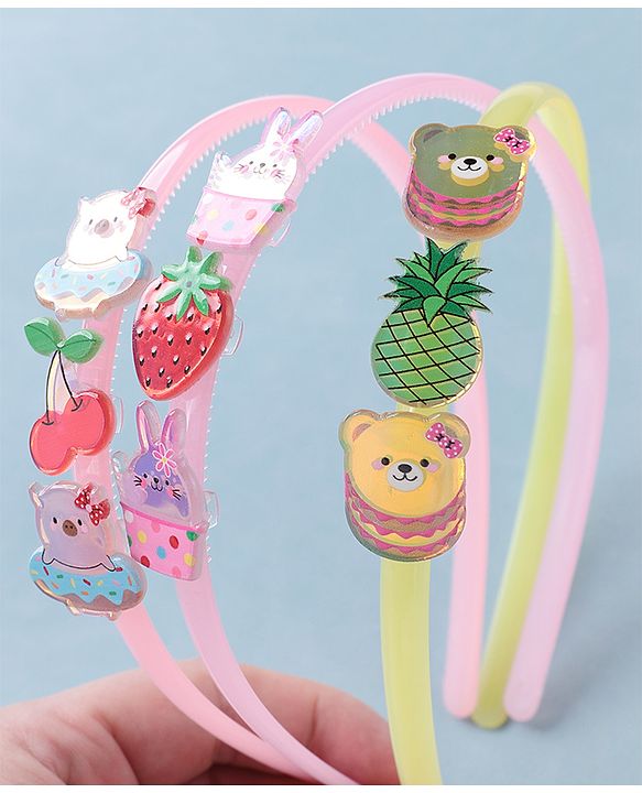 Babyhug Free Size Hair Bands with Fruits & Animals Appliques Pack of 3 - Multicolor