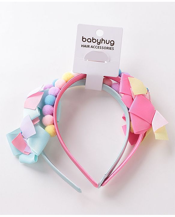 Babyhug Free Size Hair Bands With Bow Design Pack of 2- Multicolor