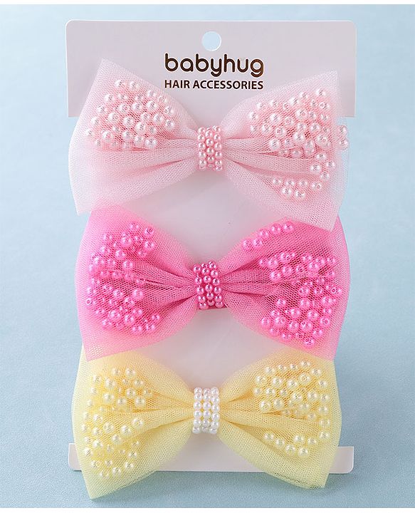 Babyhug Free Size  Headbands With Bow Design Pack of 3- Multicolor