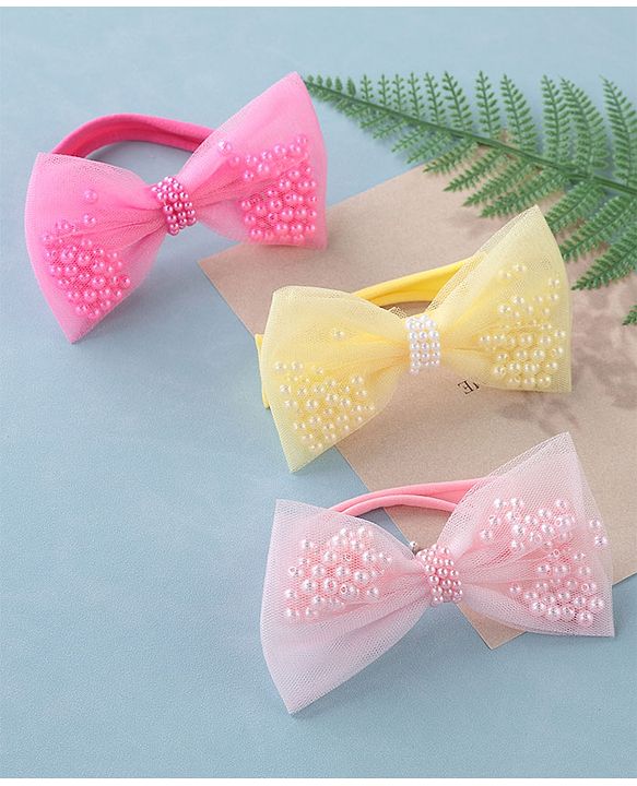 Babyhug Free Size  Headbands With Bow Design Pack of 3- Multicolor