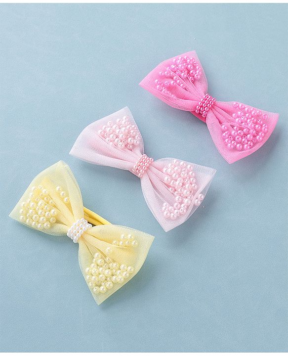 Babyhug Free Size  Headbands With Bow Design Pack of 3- Multicolor