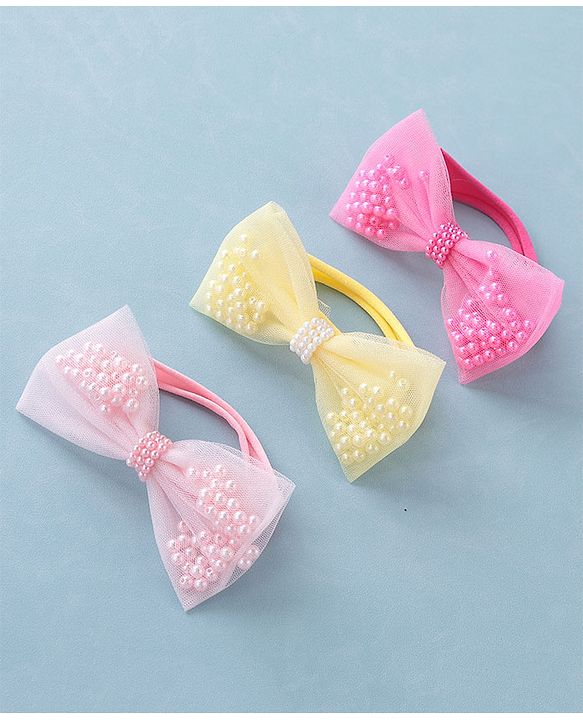 Babyhug Free Size  Headbands With Bow Design Pack of 3- Multicolor