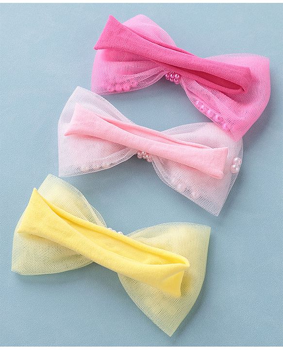 Babyhug Free Size  Headbands With Bow Design Pack of 3- Multicolor