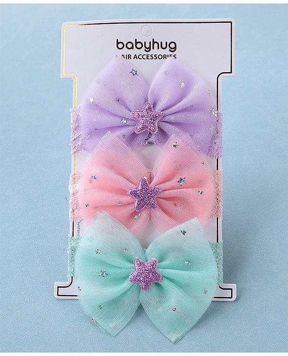 Babyhug Free Size Lace Headbands with Bow & Star Applique Pack of 3 - Multicolor