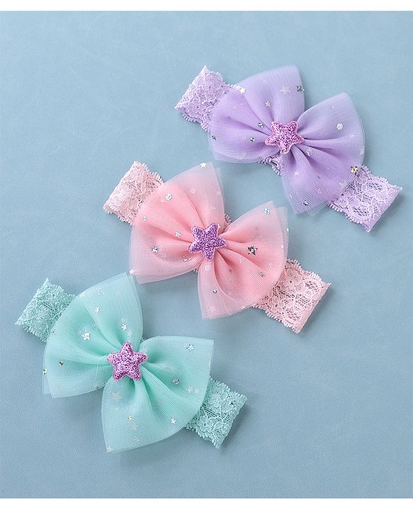 Babyhug Free Size Lace Headbands with Bow & Star Applique Pack of 3 - Multicolor