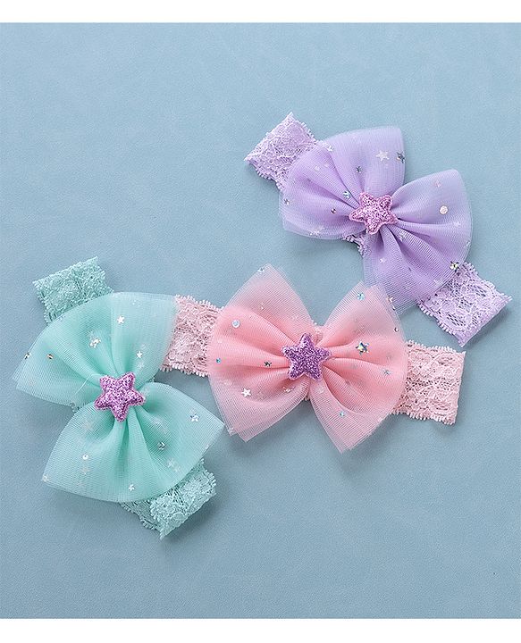 Babyhug Free Size Lace Headbands with Bow & Star Applique Pack of 3 - Multicolor