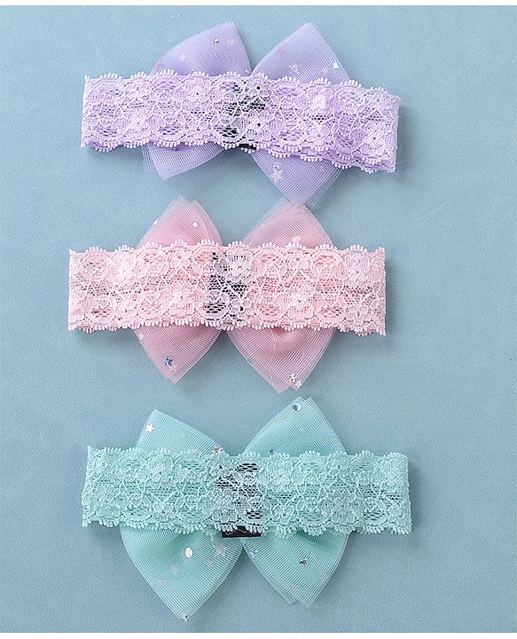 Babyhug Free Size Lace Headbands with Bow & Star Applique Pack of 3 - Multicolor
