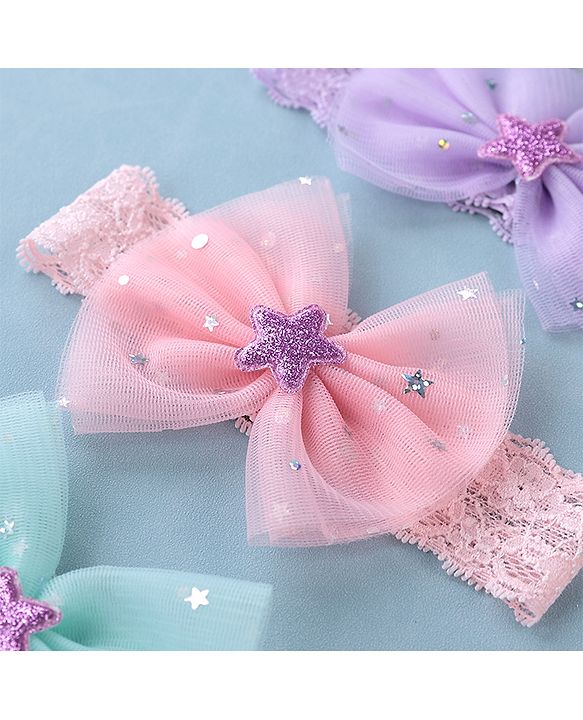 Babyhug Free Size Lace Headbands with Bow & Star Applique Pack of 3 - Multicolor